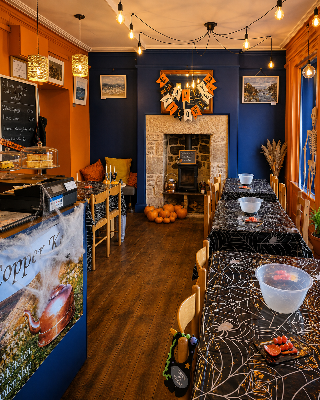 The café prepared for a seasonal celebration
